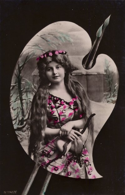 A Young Woman Holding a Bow and Arrow Depicted on an Artist